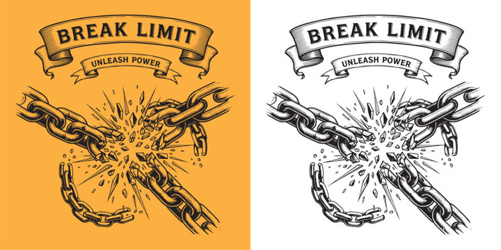 Break Limit Unleash Power Exploding Metal Chains Freedom Concept Emblem