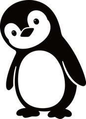 Simple black and white illustration of a cartoon penguin standing upright © Mariah