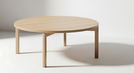 Fototapeta premium A minimalist Scandinavian round table made of light oak wood with a matte finish.