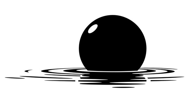 Minimalist Black Sphere Floating in Rippling Water Vector