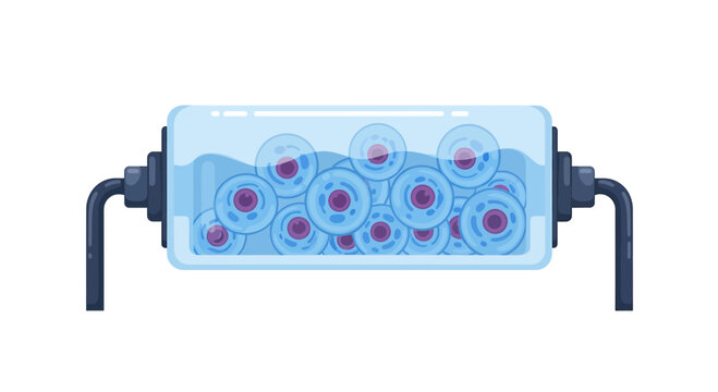 Biological cells in a laboratory glass chamber vector illustration