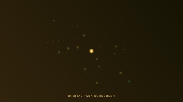 A sophisticated conceptualization of AI Workflow Optimization featuring shimmering golden nodes orbiting a central core to symbolize systemic efficiency and automated digital task management processes