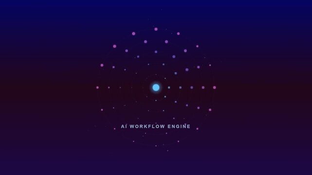 A sophisticated cinematic animation showcasing AI Workflow Optimization through a pulsing luminous core that evolves into a vast interconnected network of shimmering digital data nodes