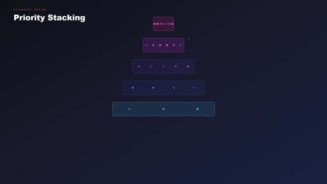 A sophisticated AI Workflow Optimization animation illustrating the sequential assembly of tiered data modules forming a hierarchical pyramid structure within a dark cinematic digital environment
