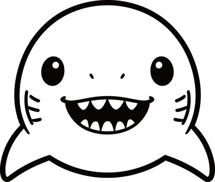 Cartoon illustration of a smiling shark with large eyes and sharp teeth