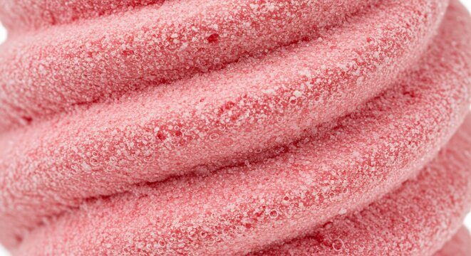 明るい光に照らされたピンク色のきめ細かな質感とらせん状の模様が魅惑的な甘いデザートのマクロ表現. AI Generated