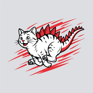 Funny Cat Dinosaur Cartoon.