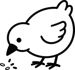 Simple line drawing of a cartoon chick pecking at seeds © Mariah