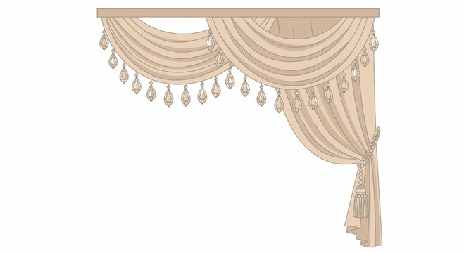 Elegant Beige Luxury Curtains with Crystal Accents Vector Illustration
