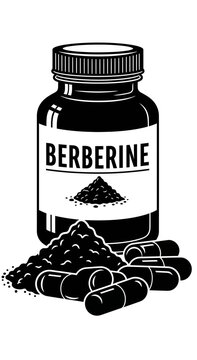 Berberine Supplement Bottle with Capsules and Powder Vector Illustration