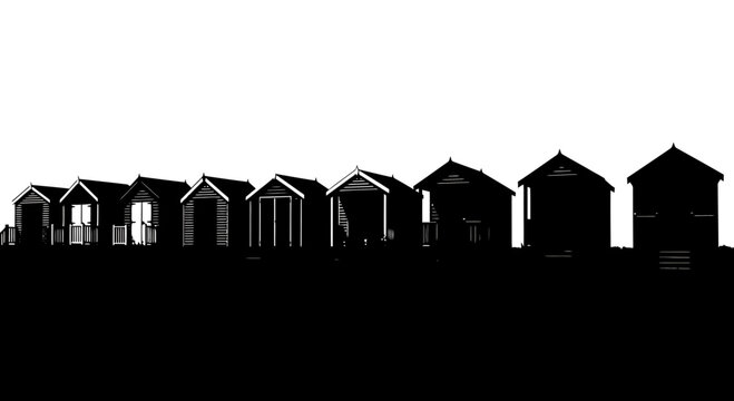 Row of Beach Hut Silhouettes Vector Illustration