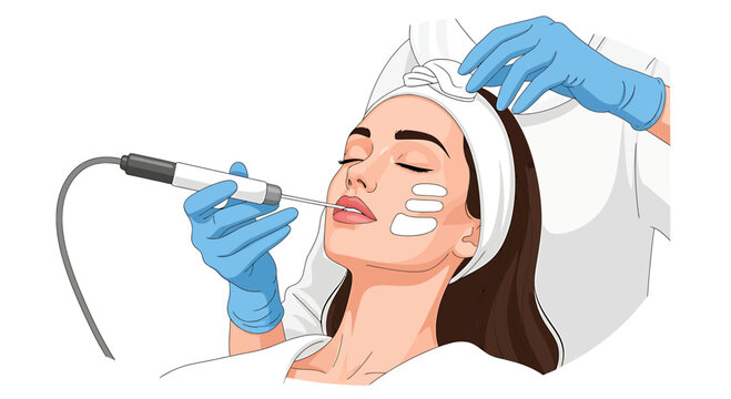 Young Woman Receiving Professional Facial Cosmetic Treatment Vector