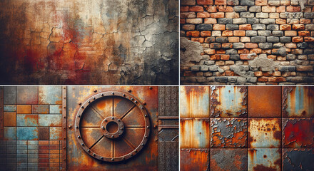 Fototapeta premium Rustic Vintage Textures of Concrete, Brick, and Rusted Metal 