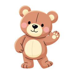 Cute Teddy Bear Waving Hello, Adorable Cartoon Toy Character © daun
