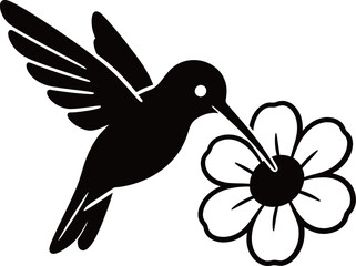 Silhouette of a hummingbird feeding from a flower © Mariah
