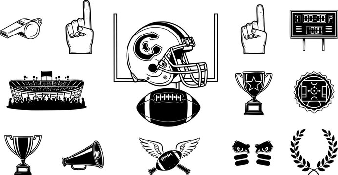 American Football Icons and Symbols Representing the Sport 
