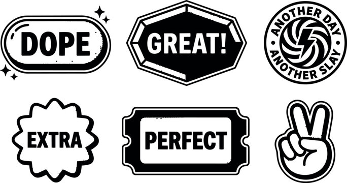 Black and white dope great perfect extra typography badges with peace sign hand vector art