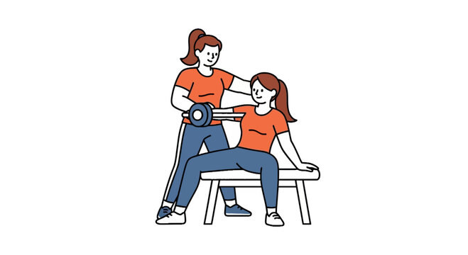 Personal Trainer Assisting Woman with Dumbbell Workout Illustration