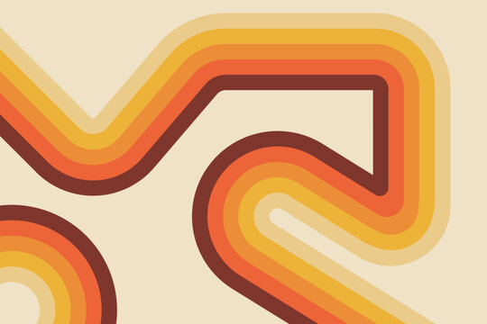 Retro Abstract Geometric Lines Background in Orange and Yellow Vintage 1970s Style Artwork