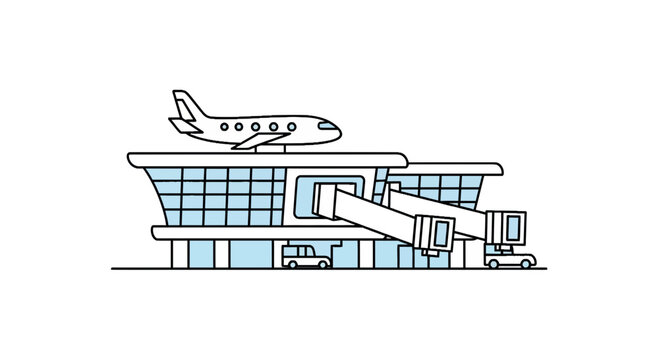Airport terminal building and airplane vector illustration