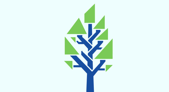 Tree Logo Green Leaves Blue.