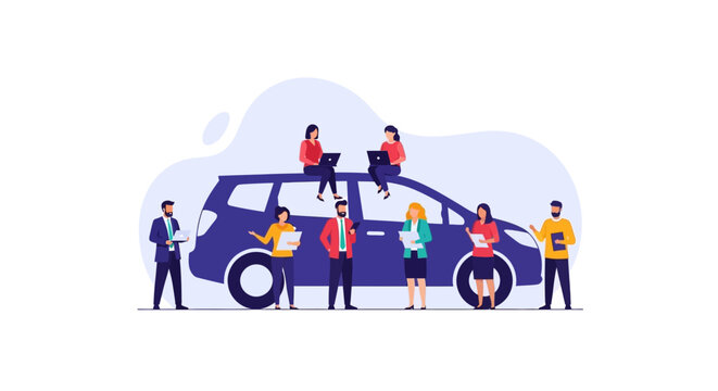 People Standing Around a Van.