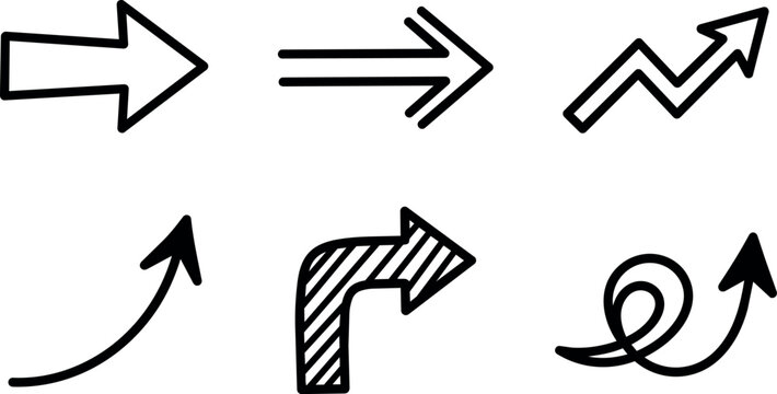 Black and white hand drawn arrows with different directions and styles vector art