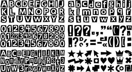Fototapeta premium Black and white ransom note style letters numbers and symbols vector art