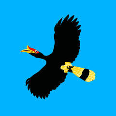 Illustration of a flying hornbill © Enggar
