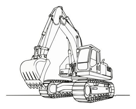 Minimalist continuous line art excavator constructio.... Generative AI