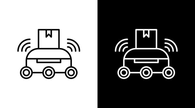 Delivery Robot Outline White Icon Set Design