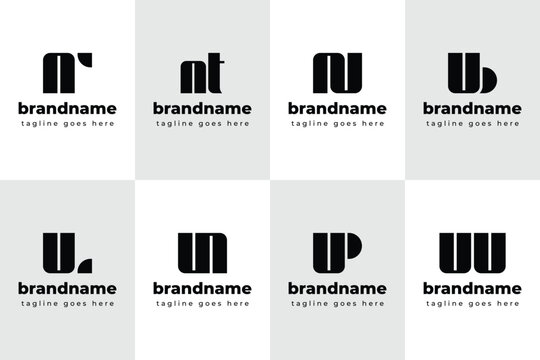 Letters NR NT NU UB UL UN UP UU Monogram Logo Set, for RN TN UN BU LU BU PU UU Initials