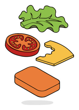 Deconstructed fish burger ingredients on white backg.... Generative AI