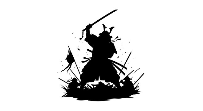 Powerful Samurai Warrior Silhouette in Battle Illustration