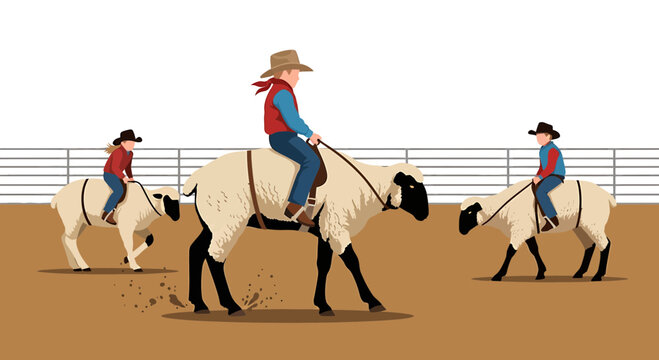 Children Participating in Mutton Busting Sheep Riding Rodeo Event