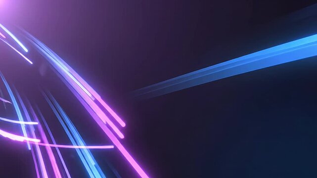 Abstract neon light streaks in blue and purple against a dark background