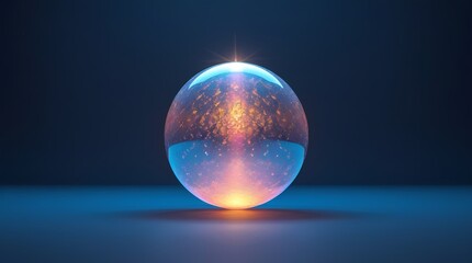 Fototapeta premium Glowing Abstract Sphere with Sparkling Light Particles Isolated on Deep Blue Background