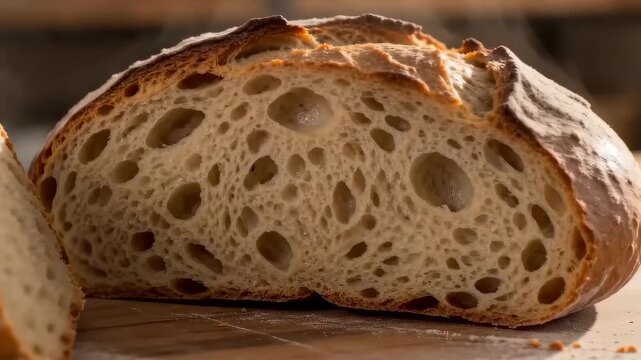 Artisan Sourdough Bread with a Beautifully Crusted Exterior and Open Crumb Texture