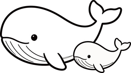Obraz premium Line drawing of a mother whale and her calf swimming together