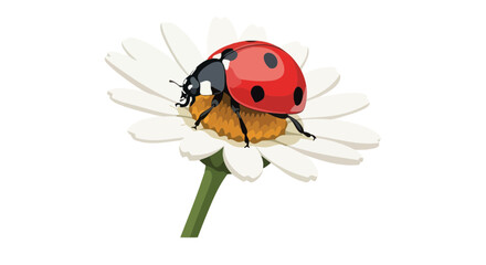 Naklejka premium Vector Illustration of a Ladybug on a White Daisy Flower