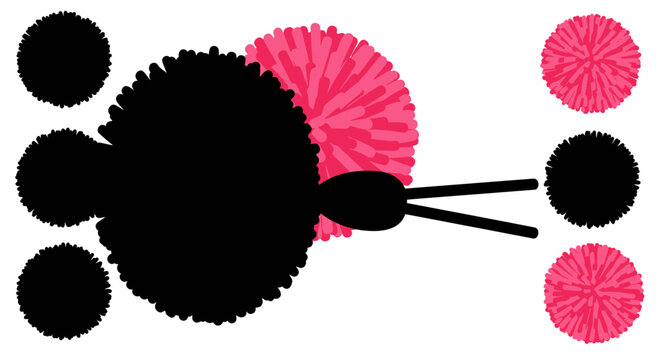 Pink and Black Pom Pom Vector Set with Silhouettes