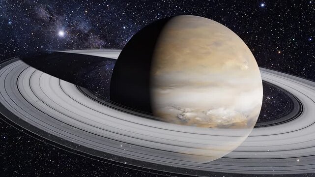 Realistic illustration of Jupiter planet with rings in space