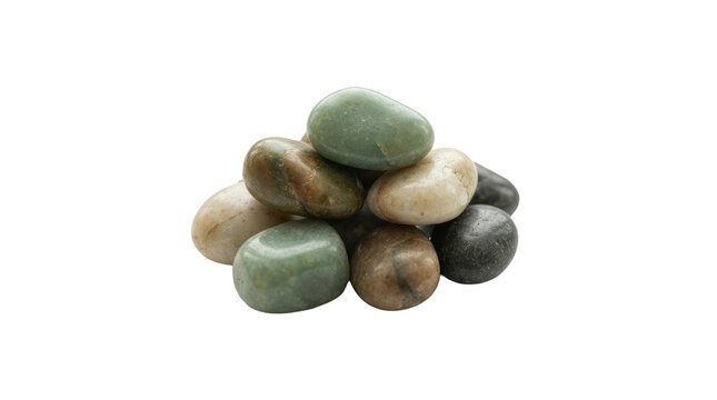Smooth Natural River Stones Pile Isolated White Background