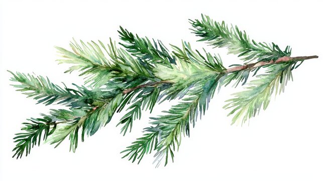 Elegant fir tree branch artwork created using watercolor techniques.