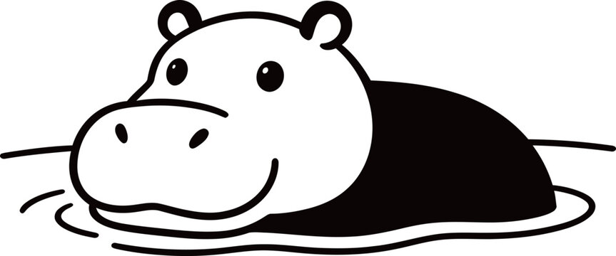 Cartoon hippopotamus partially submerged in water, smiling with visible head and back