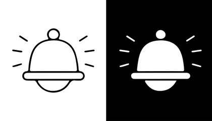 Notification Symbol in Monochrome: A minimalistic representation of a bell icon, rendered in a striking monochrome style against both black and white backgrounds. © iconstore