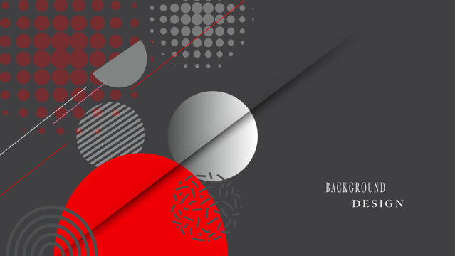 A colorful poster with circles and a red and grey background