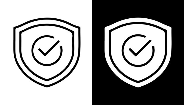Digital Shield: Minimalist vector illustration of a shield with a checkmark, symbolizing security, protection, and assurance, adaptable for digital applications.