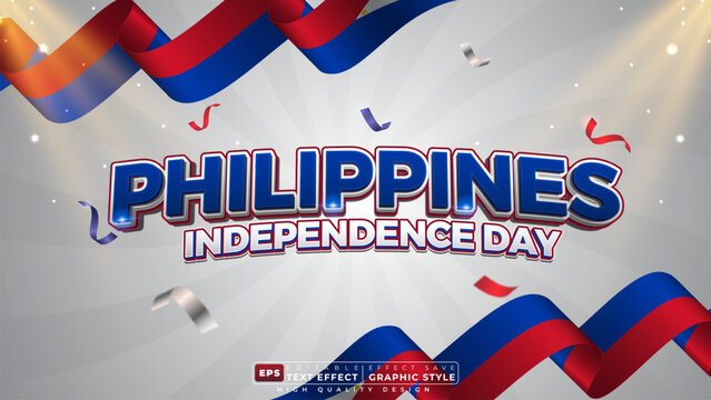 Editable 3d text effect philippines independence day with national flag for banner template design