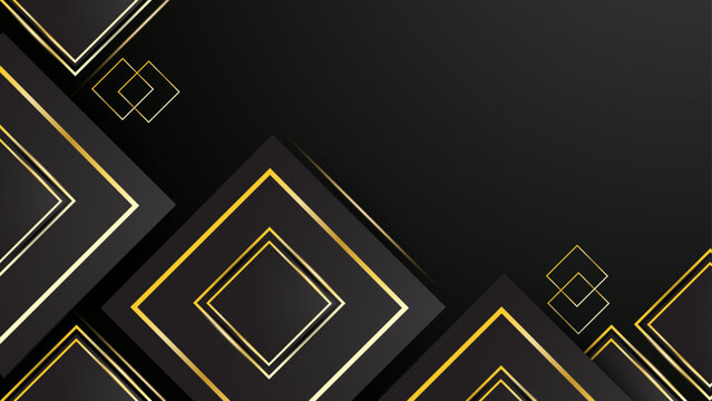 Minimalist black and gold abstract background with premium geometric diamond shapes and golden borders for sleek branding